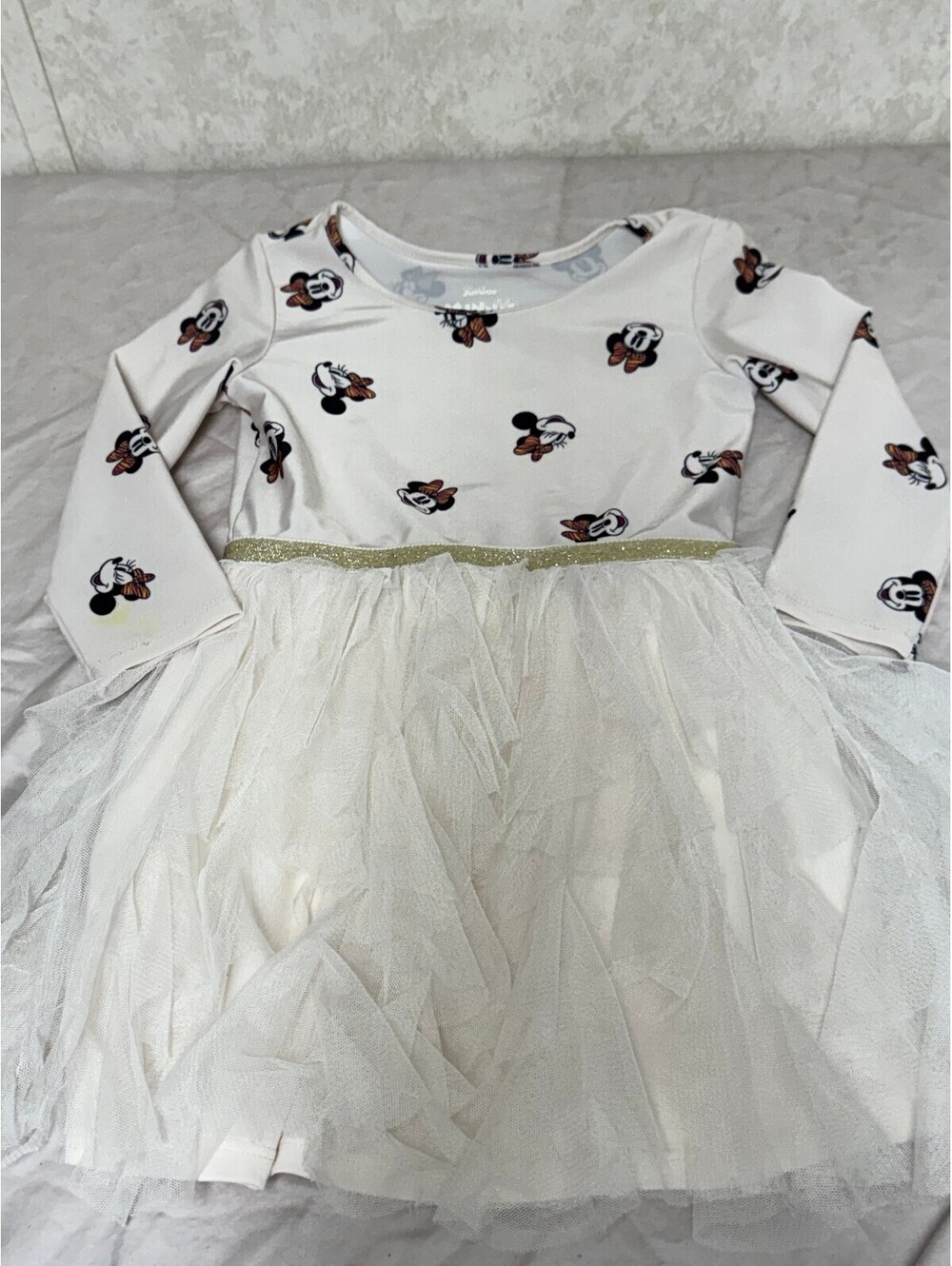 Disney Junior Minnie Mouse Cream Gold Tulle Dress 4T Long Sleeve